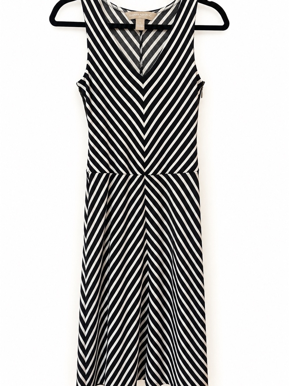 Banana Republic Black & White Diagonal Stripe V-Neck Dress